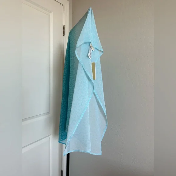 MICHAEL KORS MK Signature Ombre Logo Pareo Turquoise Beach Cover-Up - Picture 11 of 15